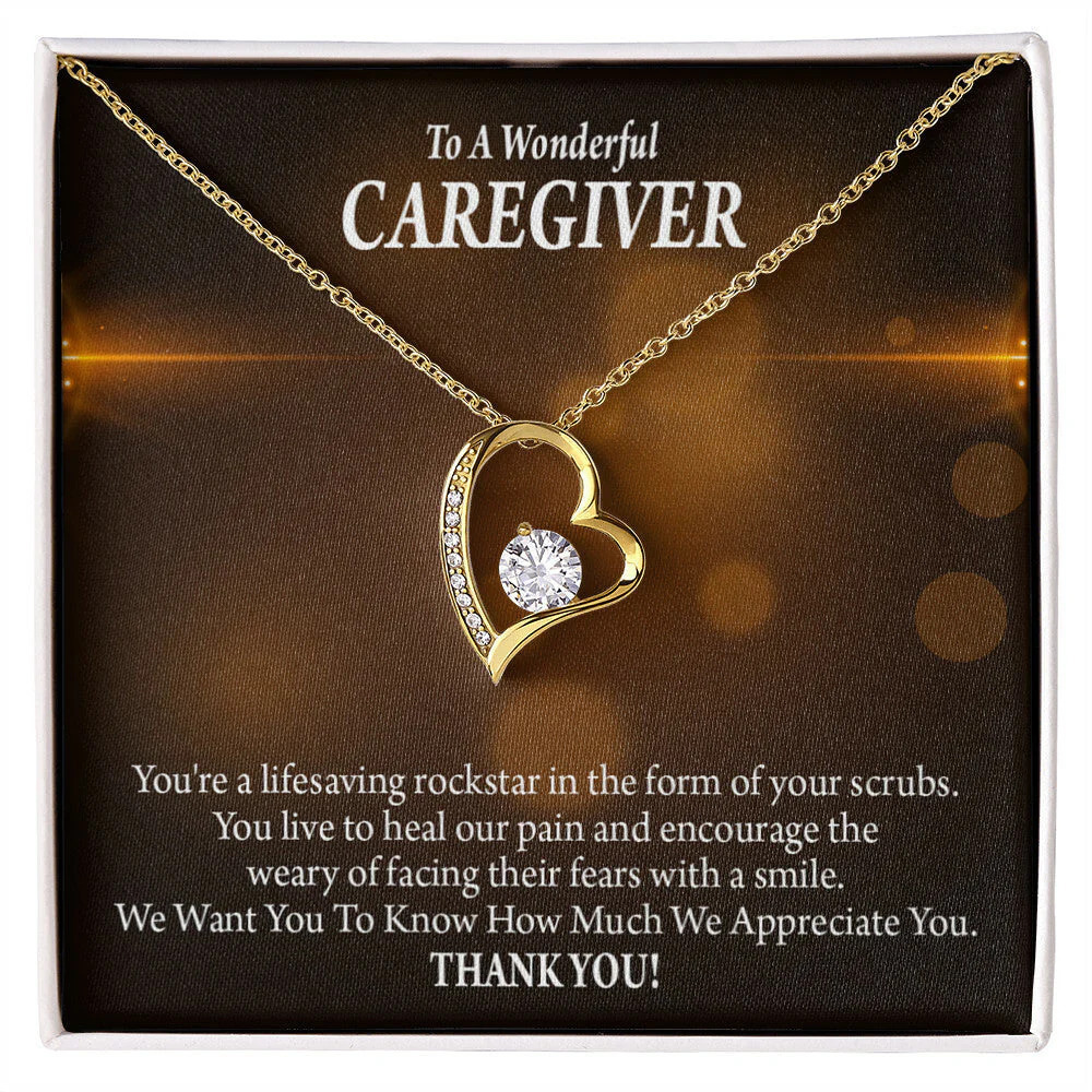 Rockstar Caregiver Nurse Forever Love CZ Heart Necklace White Gold Luxury Box